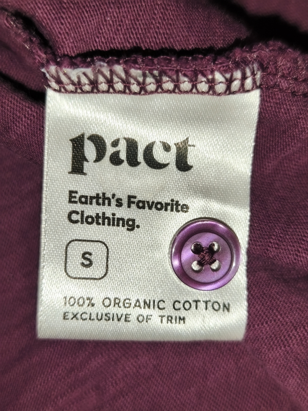 Pact Organic Cotton Short Sleeve Button Up Shirt Women's Size S Burgundy Pocket - Picture 7 of 8